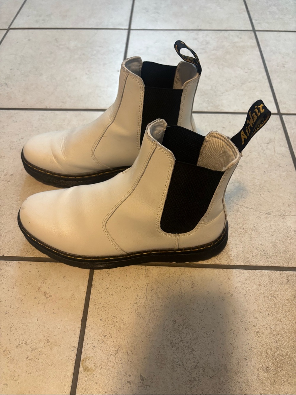 Dr. Martens Kids White Leather Chelsea Boots with Black Elastic